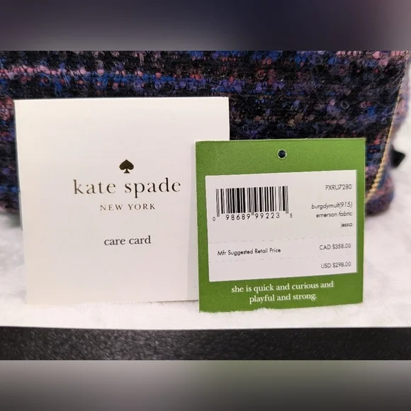 Kate Spade Emerson Fabric Jessa Tweed Backpack Burgundy/Multi 90's Inspired Bag - Picture 7 of 16